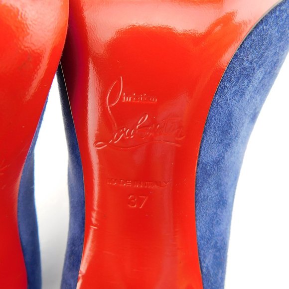 CHRISTIAN LOUBOUTIN Brilliant Blue Suede Leather Stiletto Heel Pumps 37 - Picture 9 of 10